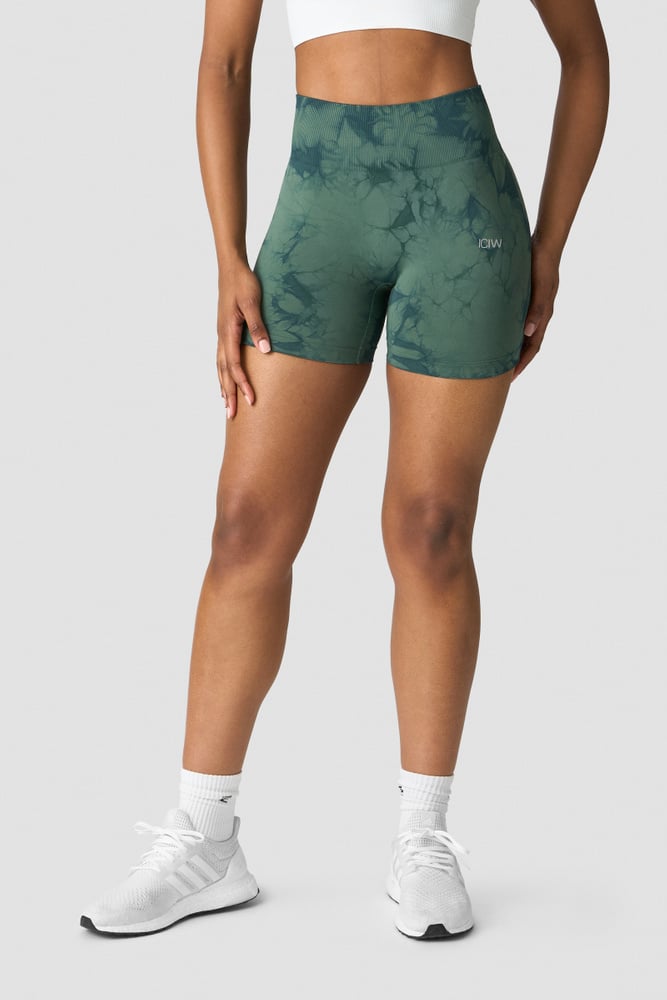 define seamless tie dye shorts wmn dark green