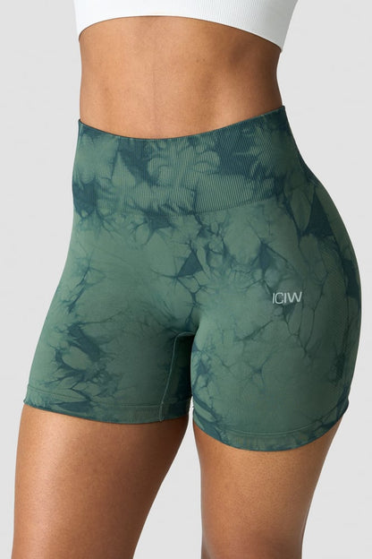 define seamless tie dye shorts wmn dark green