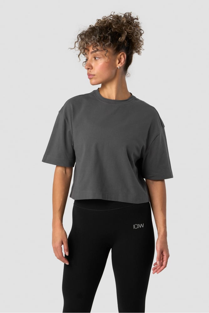 everyday cotton cropped t-shirt dark grey