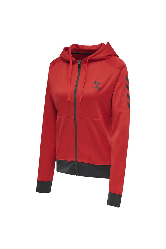 HUMMEL - Hmlaction Poly Zip Hoodie Woman - Flame Scarlet/ebony